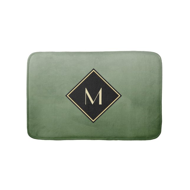 Elegant grün gebürstet mit einfachem Goldmonogramm Badematte (Vorderseite)