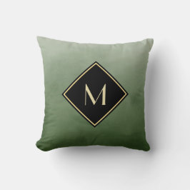 Elegant grün gebürstet mit einfachem Goldmonogramm Kissen