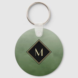 Elegant grün gebürstet mit einfachem Goldmonogramm Schlüsselanhänger