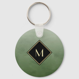 Elegant grün gebürstet mit einfachem Goldmonogramm Schlüsselanhänger