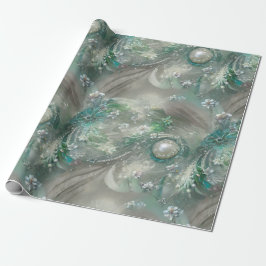 Elegant grün, grau und weiß Blüten & Bejeweled Geschenkpapier