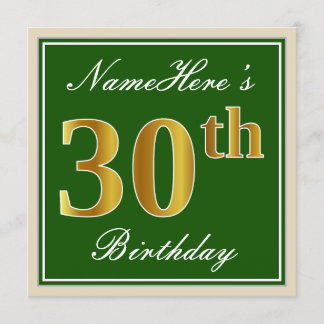 Elegant, grün, Imitat-Gold30. Geburtstag + Name Einladung