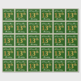 Elegant, grün, Imitate Gold 13. Geburtstag + Name Geschenkpapier