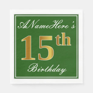 Elegant grün, Imitate Gold 15. Geburtstag + Name Serviette
