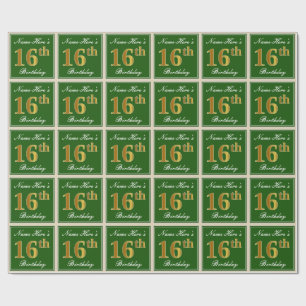 Elegant, grün, Imitate Gold 16. Geburtstag + Name Geschenkpapier