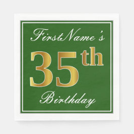 Elegant grün, Imitate Gold 35. Geburtstag + Name Serviette