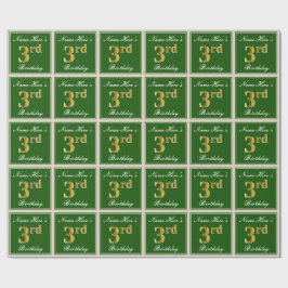 Elegant, grün, Imitate Gold 3. Geburtstag + Name Geschenkpapier