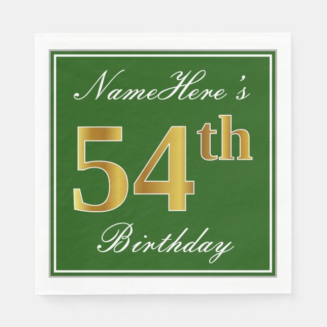 Elegant grün, Imitate Gold 54. Geburtstag + Name Serviette (Vorderseite)