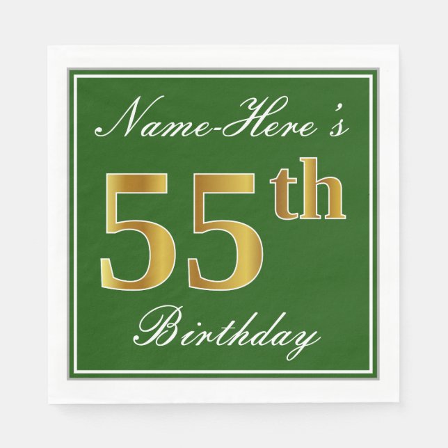 Elegant grün, Imitate Gold 55. Geburtstag + Name Serviette (Vorderseite)