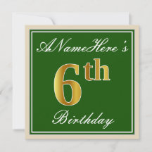 Elegant, grün, Imitate Gold 6. Geburtstag + Name