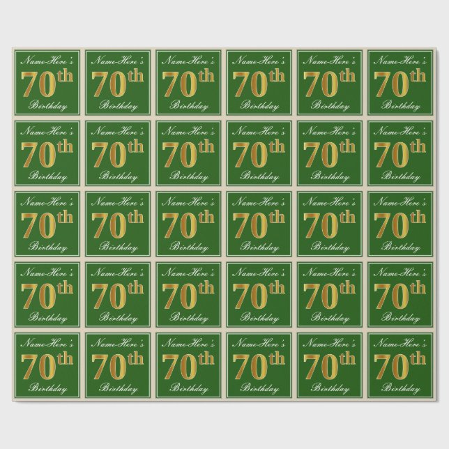 Elegant, grün, Imitate Gold 70. Geburtstag + Name Geschenkpapier (Flach)
