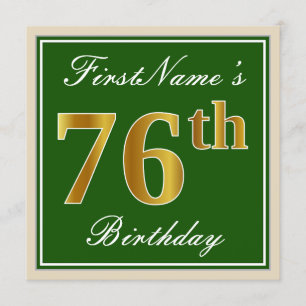 Elegant, Grün, Imitate Gold 76. Geburtstag + Name Einladung