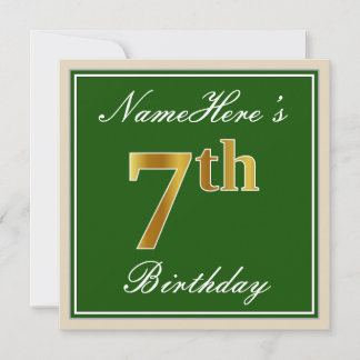 Elegant, grün, Imitate Gold 7. Geburtstag + Name Einladung