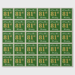 Elegant, grün, Imitate Gold 81. Geburtstag + Name Geschenkpapier