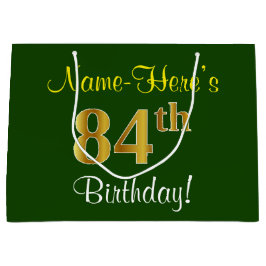 Elegant, grün, Imitate Gold 84. Geburtstag + Name Große Geschenktüte