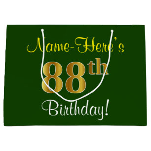 Elegant, grün, Imitate Gold 88. Geburtstag + Name Große Geschenktüte