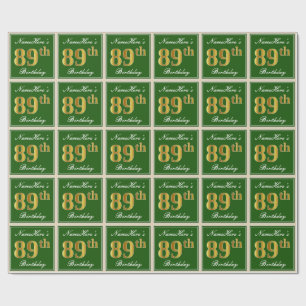 Elegant, grün, Imitate Gold 89. Geburtstag + Name Geschenkpapier