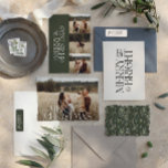 Elegant grün moderne minimale Multi-Foto botanisch Feiertagskarte<br><div class="desc">Elegante Multi-Foto moderne minimale natürliche grüne Aquarellfarbe botanische Typografie Frohe Weihnachtsferien flache Karte.</div>