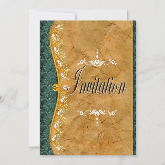 Elegant grün und orange in braun Einladung (Vorderseite)