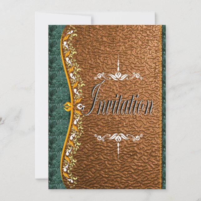 Elegant grün und orange in Kupfer Einladung (Vorderseite)