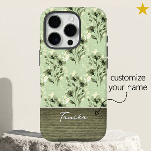 Elegant grüne florale Holzmaserung mit individuell iPhone 16 Pro Hülle