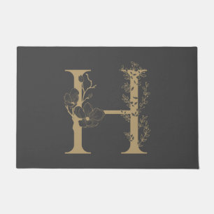 Elegant H Boho Floral Monogram Initial Gray Gold Fußmatte