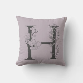 Elegant H Boho Floral Monogram Initial Lilac Gray Kissen