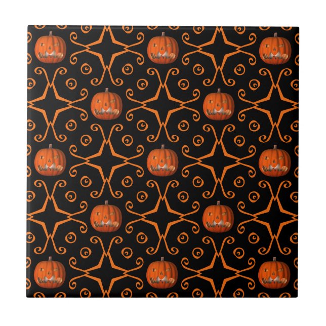 Elegant Halloween Kürbislaterne Kaleidoskop Fliese (Vorderseite)