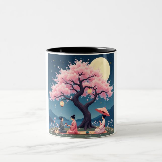 Elegant Hanami Cherry Blossom Mug Zweifarbige Tasse (Mittel)