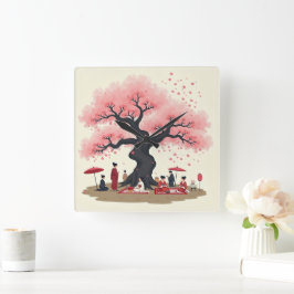 Elegant Hanami Cherry Blossom Wall Clock Quadratische Wanduhr