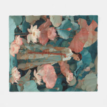 Elegant Hanbok Woman in Pink Lotus Garden