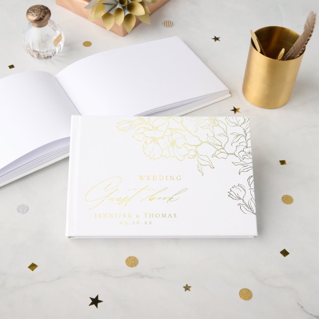Elegant hand drawn floral botanical wedding gästebuch (Vorderseite Offen)