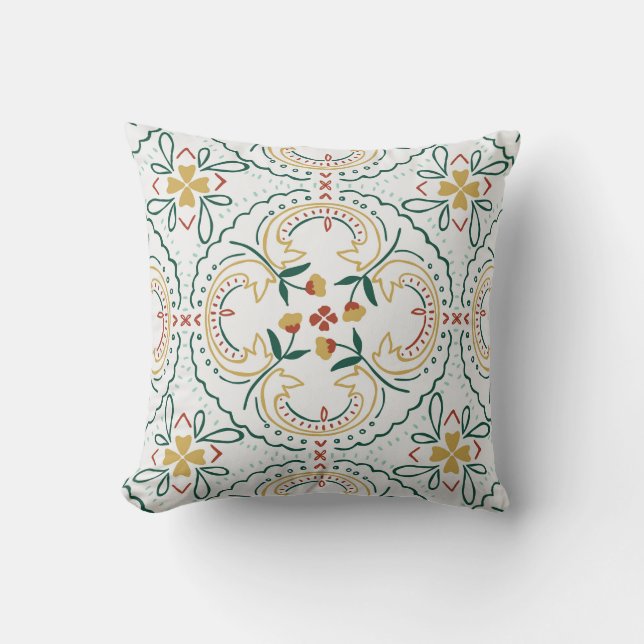 Elegant Hand-Drawn Floral Pattern Throw Pillow Kissen (Vorderseite)