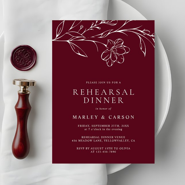 Elegant Hand Drawn Floral Wedding Rehearsal Dinner Einladung (Von Creator hochgeladen)
