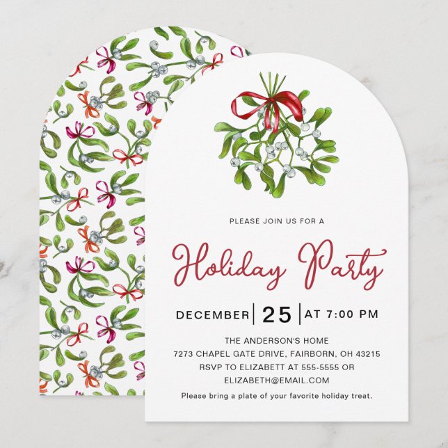 Elegant Hand Drawn Watercolor Mistletoe Christmas Einladung (Vorne/Hinten)