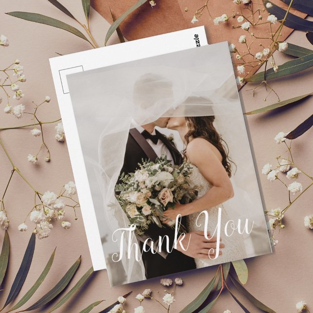 Elegant Hand Lettered Wedding Danke Postkarte (Elegant Hand Lettered Wedding Photo Thank You Card)
