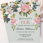 Elegant handgemalt floral 60. Geburtstagsparty Einladung<br><div class="desc">Beginnen Sie dieses besondere 60. Geburtstagsfest in elegantem Stil mit dieser wunderschön handgemalten Einladung mit farbenfrohen, aber sanften Blume, die mit Rosa und Grün, aber auch mit anderen Touchs der Farbenpracht, führen. Der gesamte Text kann für Ihr Party personalisiert sein, auch für den Ehrengast. Wenn Sie besondere Wünsche haben oder...</div>