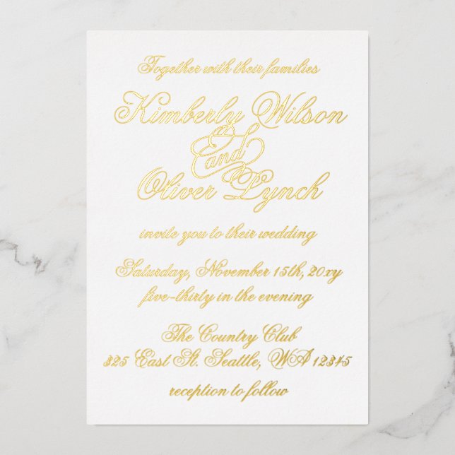 Elegant handgeschriebene Calligraphy Luxe Wedding Folieneinladung (Vorderseite)