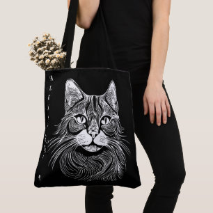 Elegant handgezeichnet Schwarzweißkatze personalis Tasche