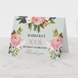 Elegant Handpainted Floral 100th Birthday Party Dankeskarte