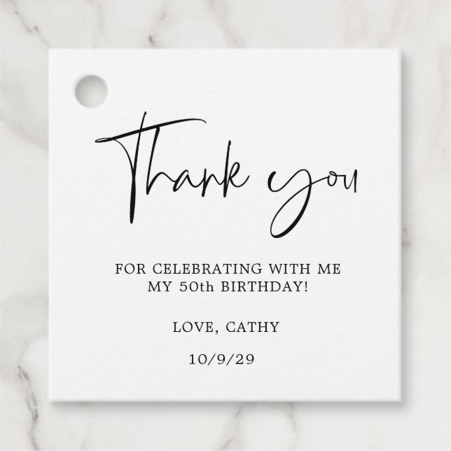 Elegant handschriftlich Schwarz-weiß 50. Geburtsta Geschenkanhänger (Vorderseite)