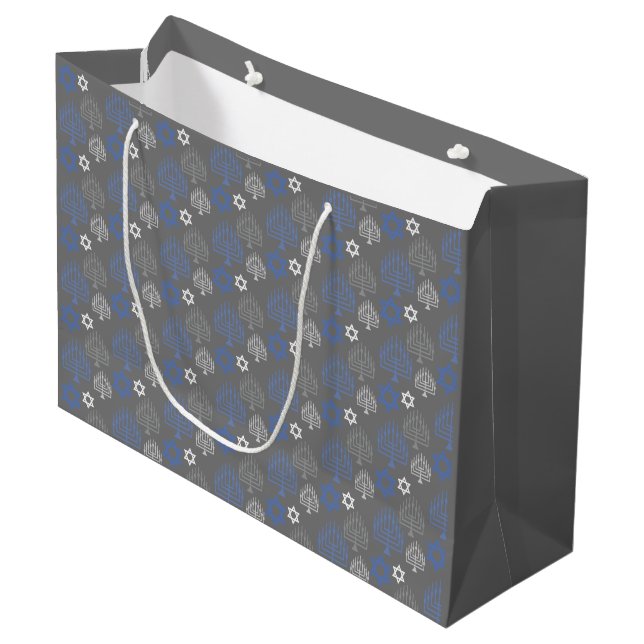 Elegant Hanukkah Holiday Pattern Große Geschenktüte (Vorderseite Schrägansicht)