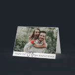 Elegant Hanukkah Joy Folded Foto Card Feiertagskarte<br><div class="desc">Elegante Imitate Glitzer lila Skriptfreudigkeit mit schieren Schneeflocken modernen Hanukkah gefaltete Fotokarte.</div>