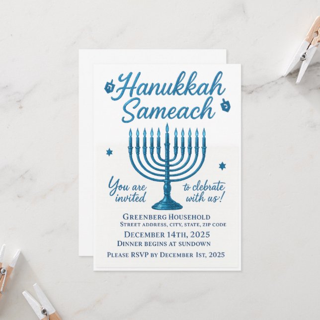 Elegant Hanukkah Sameach Dinner Einladung (Vorderseite/Rückseite Beispiel)