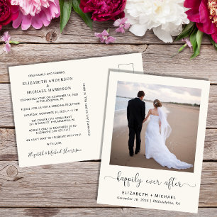 Elegant Happily Ever After Creme Hochzeitsempfang Einladungspostkarte