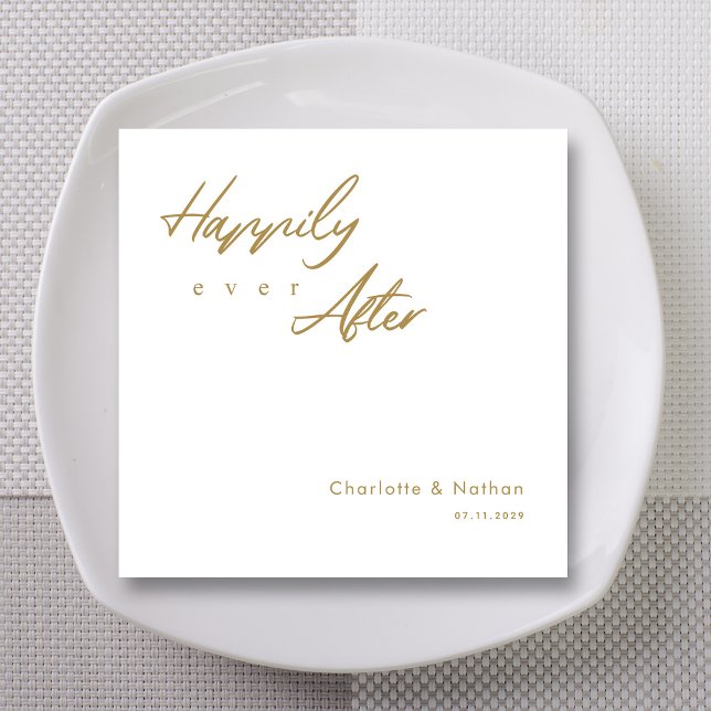 Elegant 'Happily Ever After' Gold Script Hochzeit Serviette (Elegant 'Happily Ever After' Gold Script Wedding Napkins)