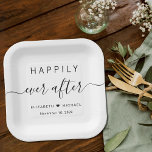 Elegant Happily Ever After Wedding Pappteller<br><div class="desc">Elegant paper plates for your wedding reception,  engagement parties,  rehearsal dinner,  couples showers and other wedding celebrations featuring "Happily Ever After" in simple typography and a chic script with swashes,  your first names joined by a heart and your wedding date.</div>