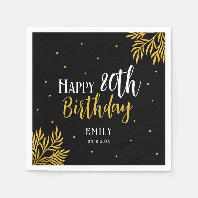 Elegant Happy 80th Birthday Gold Foliage Party Serviette (Vorderseite)