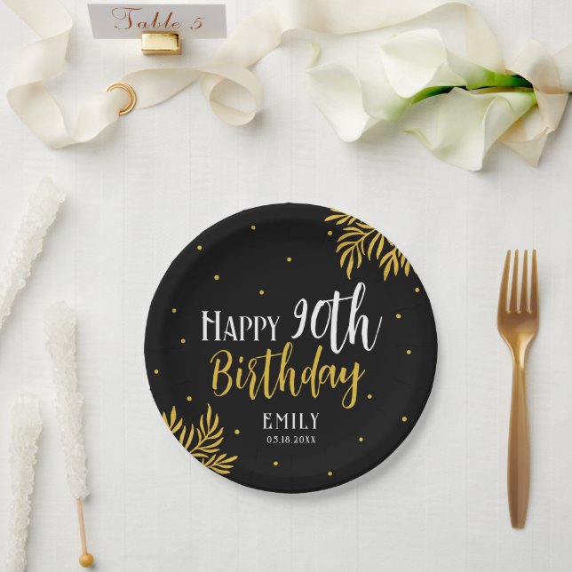 Elegant Happy 90th Birthday Gold Foliage Party Pappteller (Hochzeit)