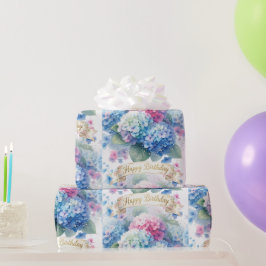 Elegant Happy Birthday Hydrangea Floral  Geschenkpapier